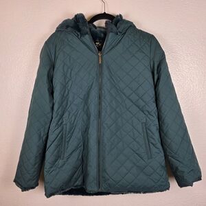 IMAN‎ Global Chic Women's Reversible Faux Fur/Quilted Green Spruce Size S